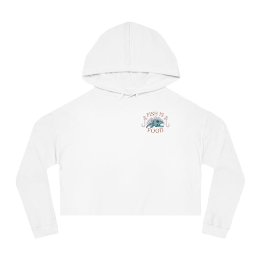 Cropped Hoodie with Fish Is Food Design, Cute Hooded Sweatshirt