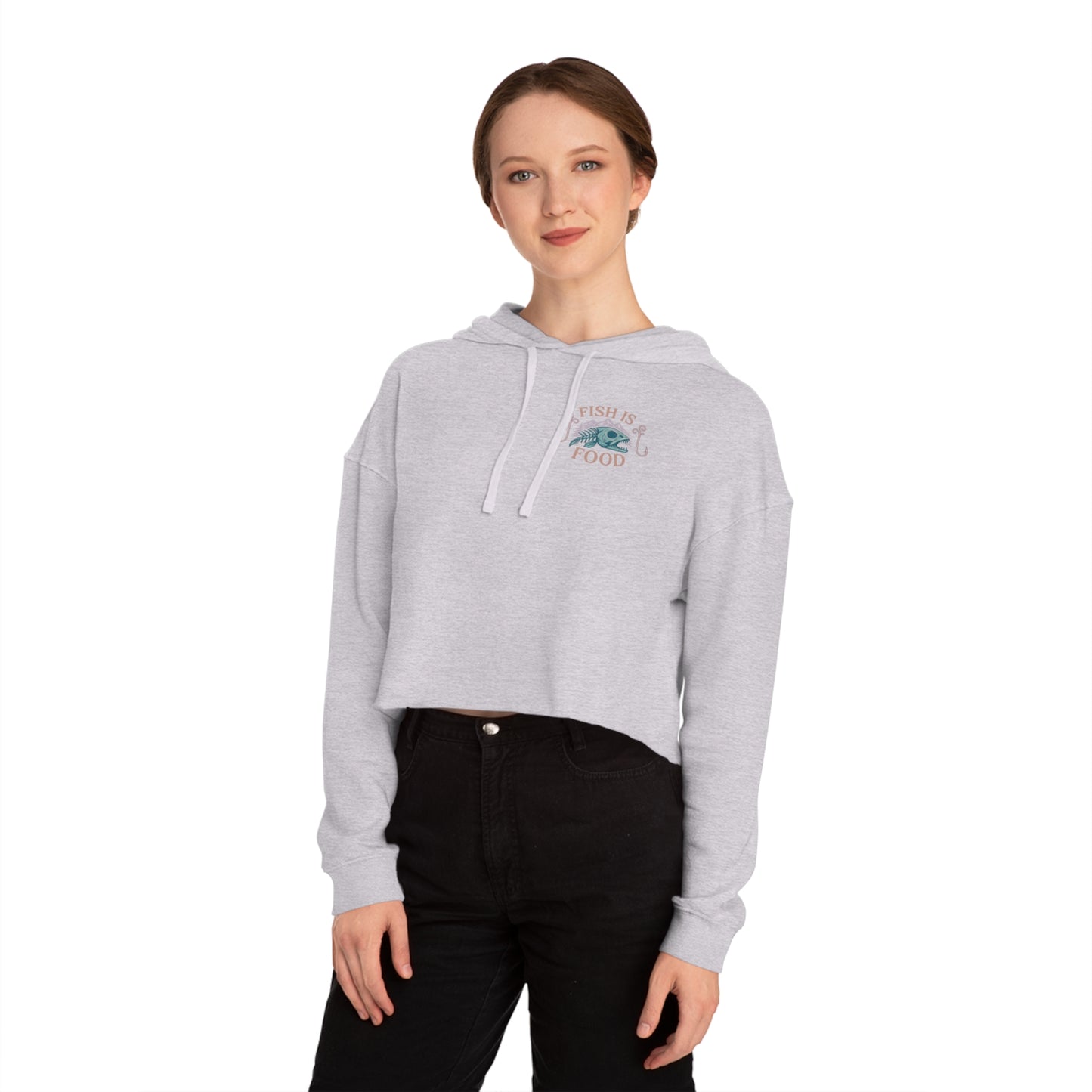 Cropped Hoodie with Fish Is Food Design, Cute Hooded Sweatshirt