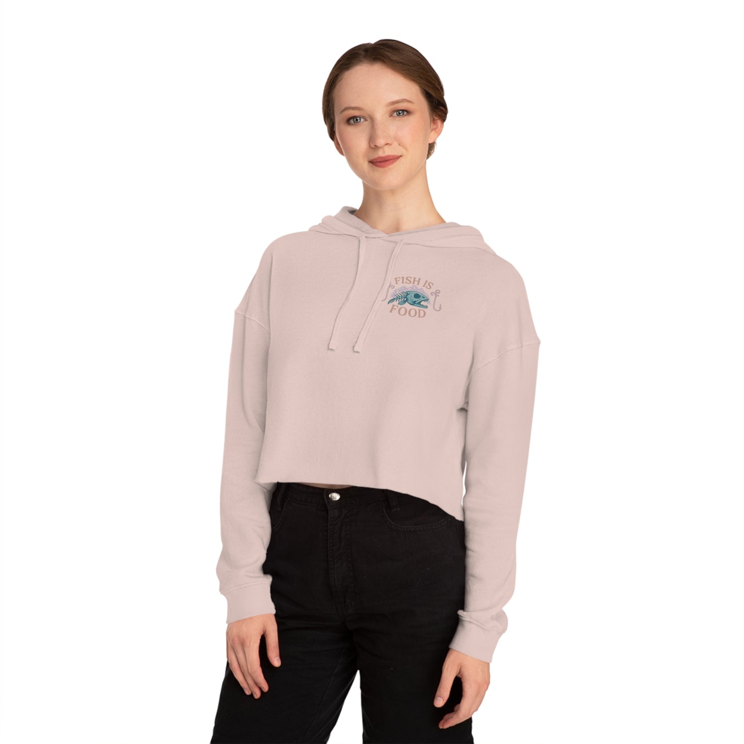 Cropped Hoodie with Fish Is Food Design, Cute Hooded Sweatshirt