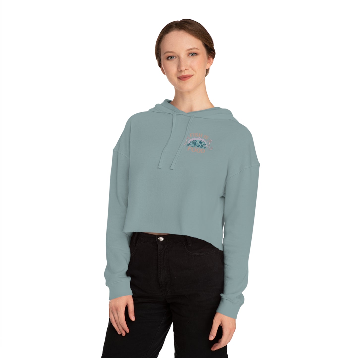 Cropped Hoodie with Fish Is Food Design, Cute Hooded Sweatshirt