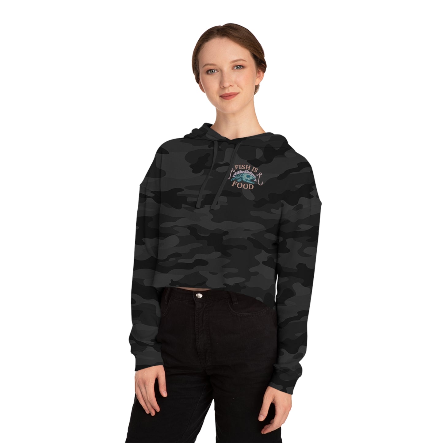 Cropped Hoodie with Fish Is Food Design, Cute Hooded Sweatshirt