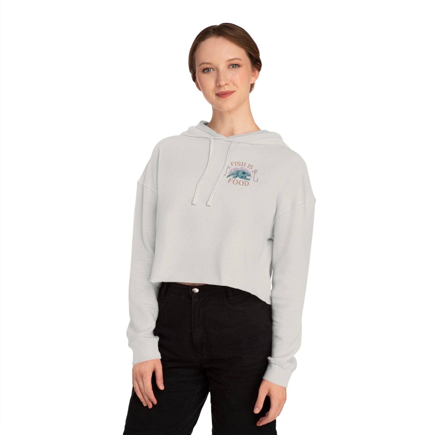 Cropped Hoodie with Fish Is Food Design, Cute Hooded Sweatshirt