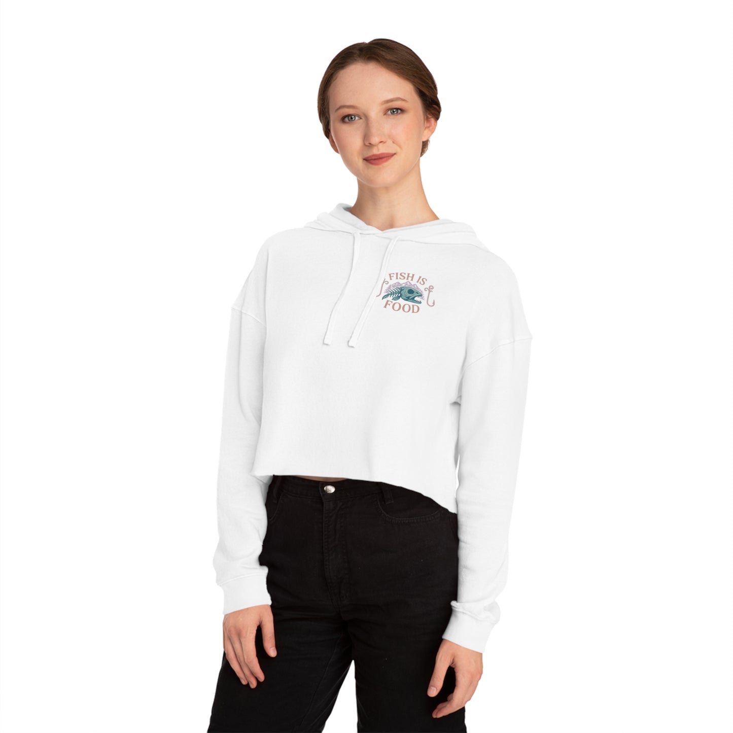 Cropped Hoodie with Fish Is Food Design, Cute Hooded Sweatshirt