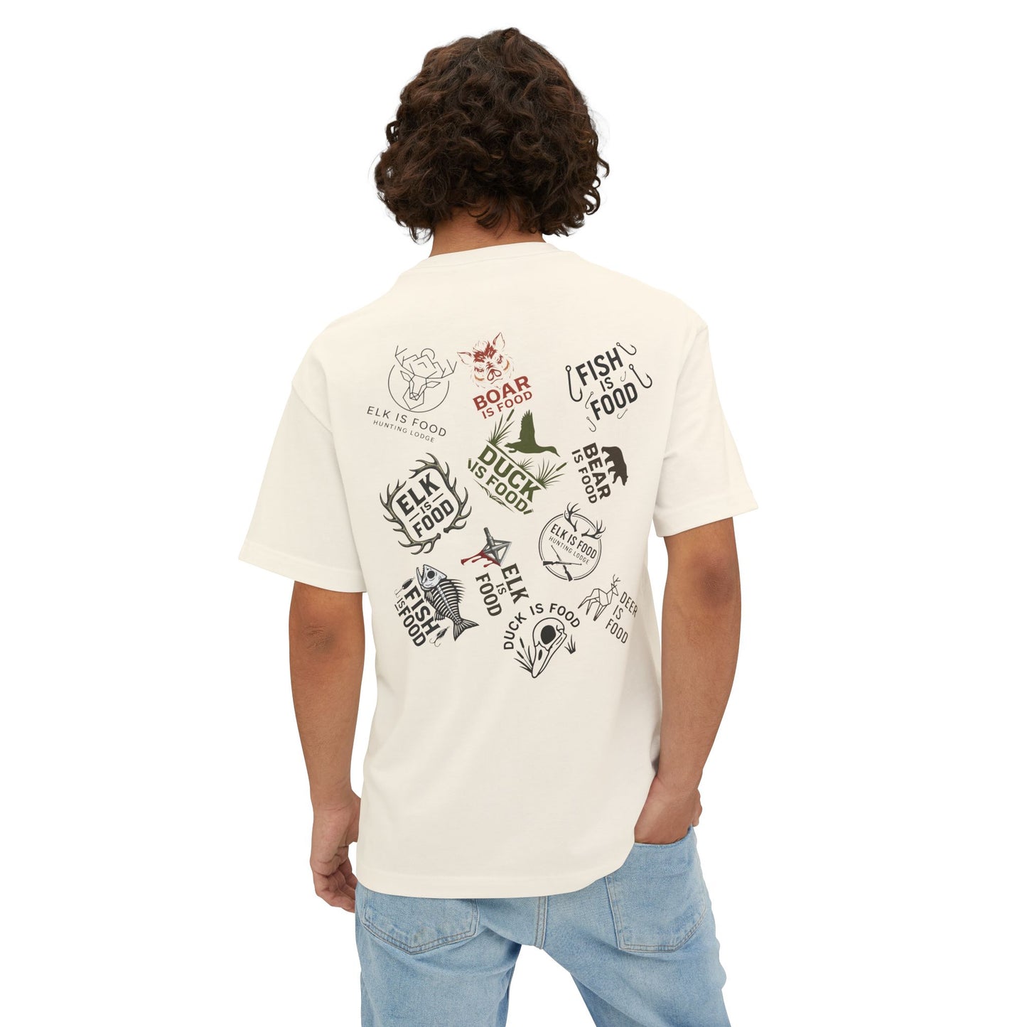 Nature-Inspired Oversized Tee, Elk Food Graphic Shirt, Unisex