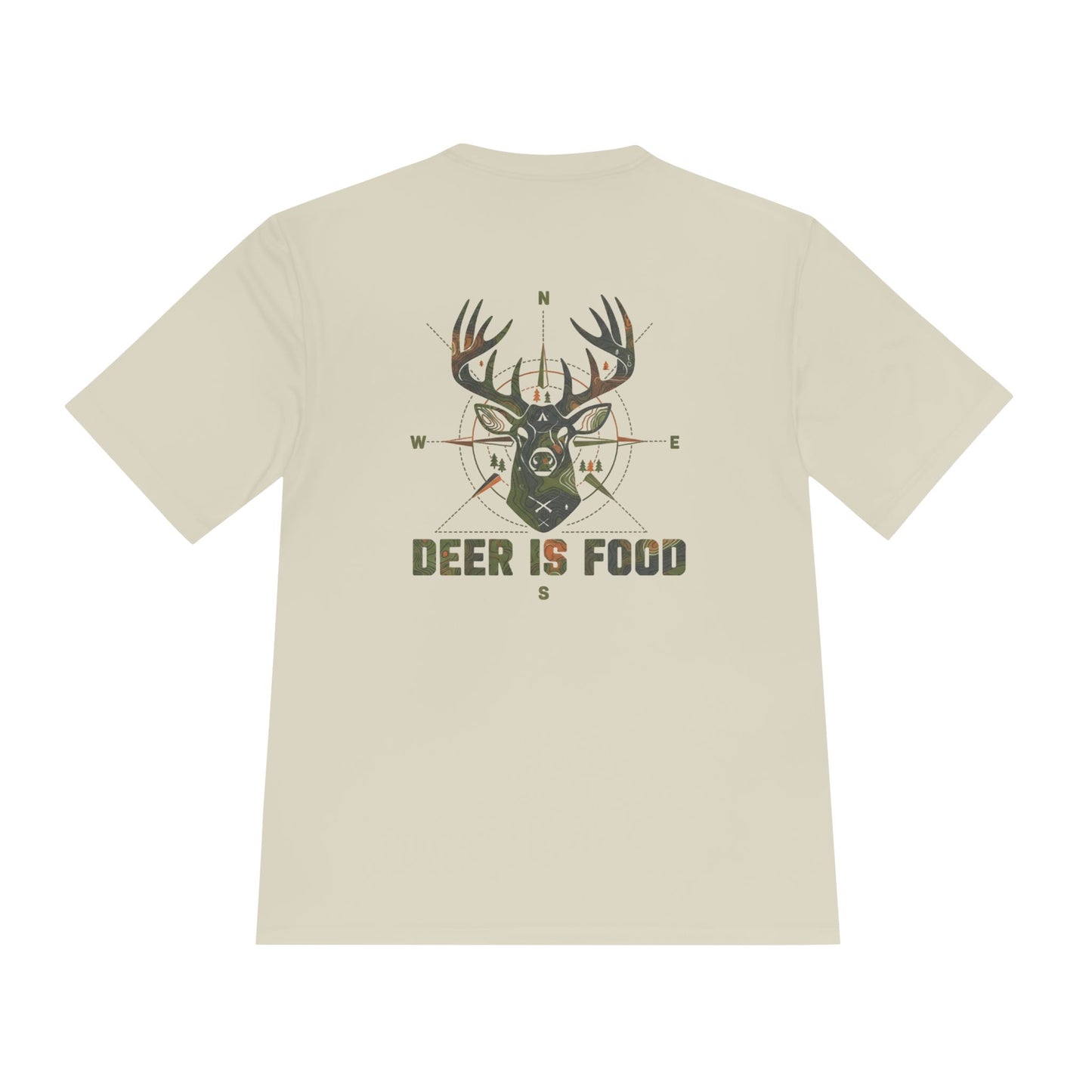 Deer Is Food Tee — Hunting Buck Compass Graphic Moisture-Wicking Shirt
