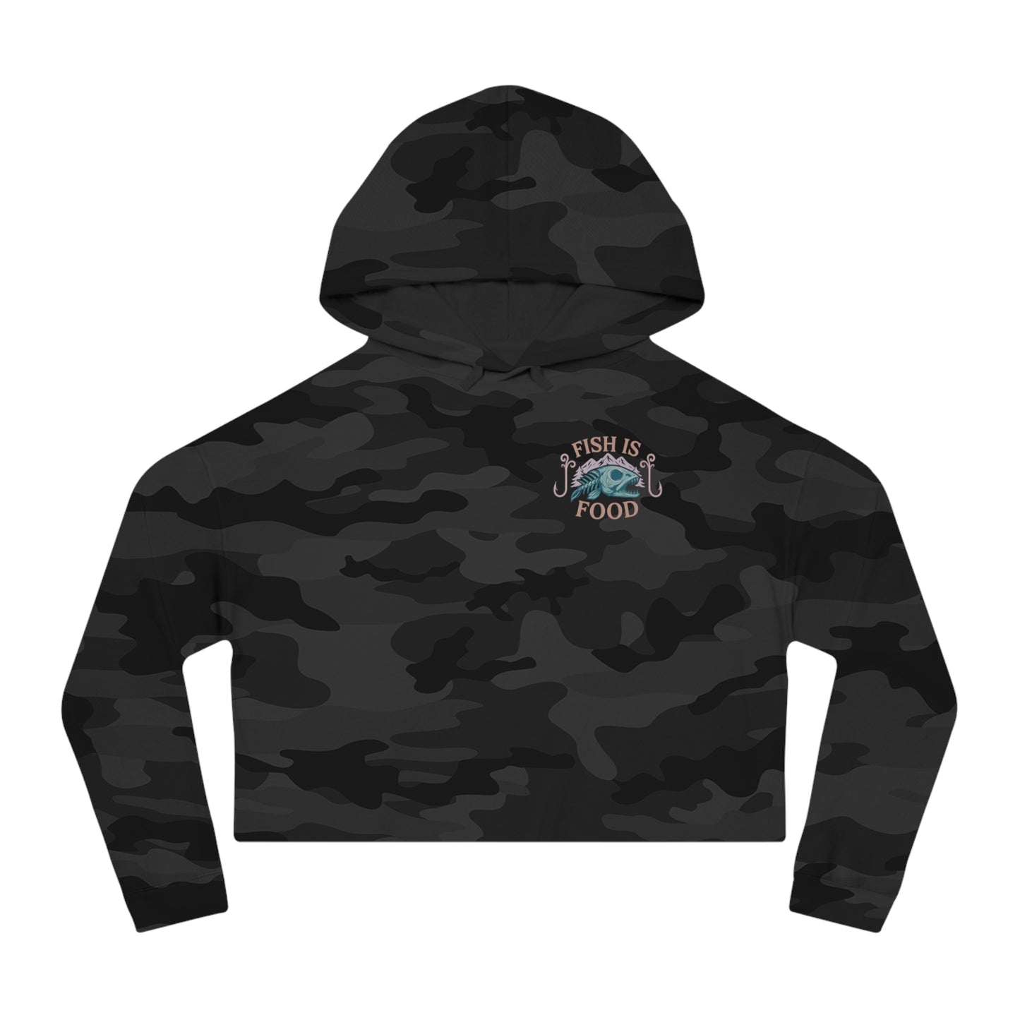 Cropped Hoodie with Fish Is Food Design, Cute Hooded Sweatshirt